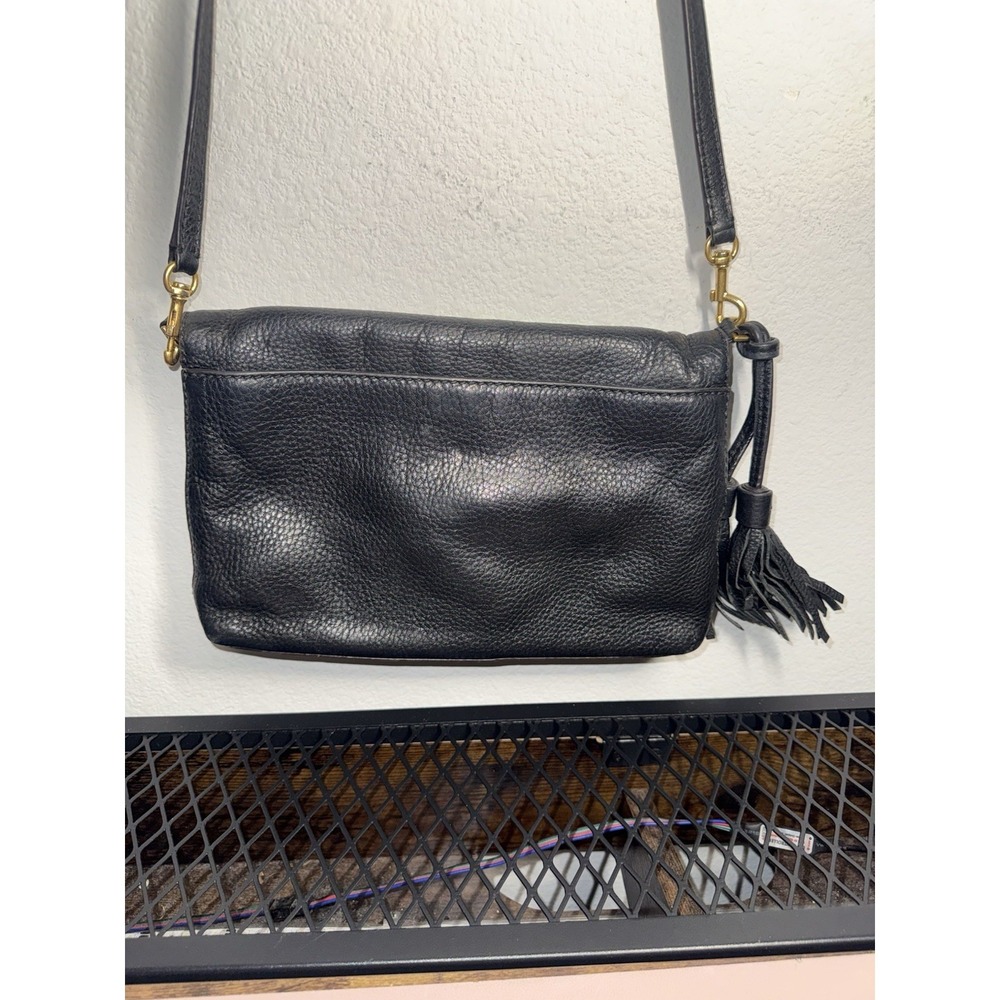 Vintage Tory‎ Burch McGraw Fold-Over Black Pebbled Leather Crossbody Tassel Bag - Picture 3 of 16